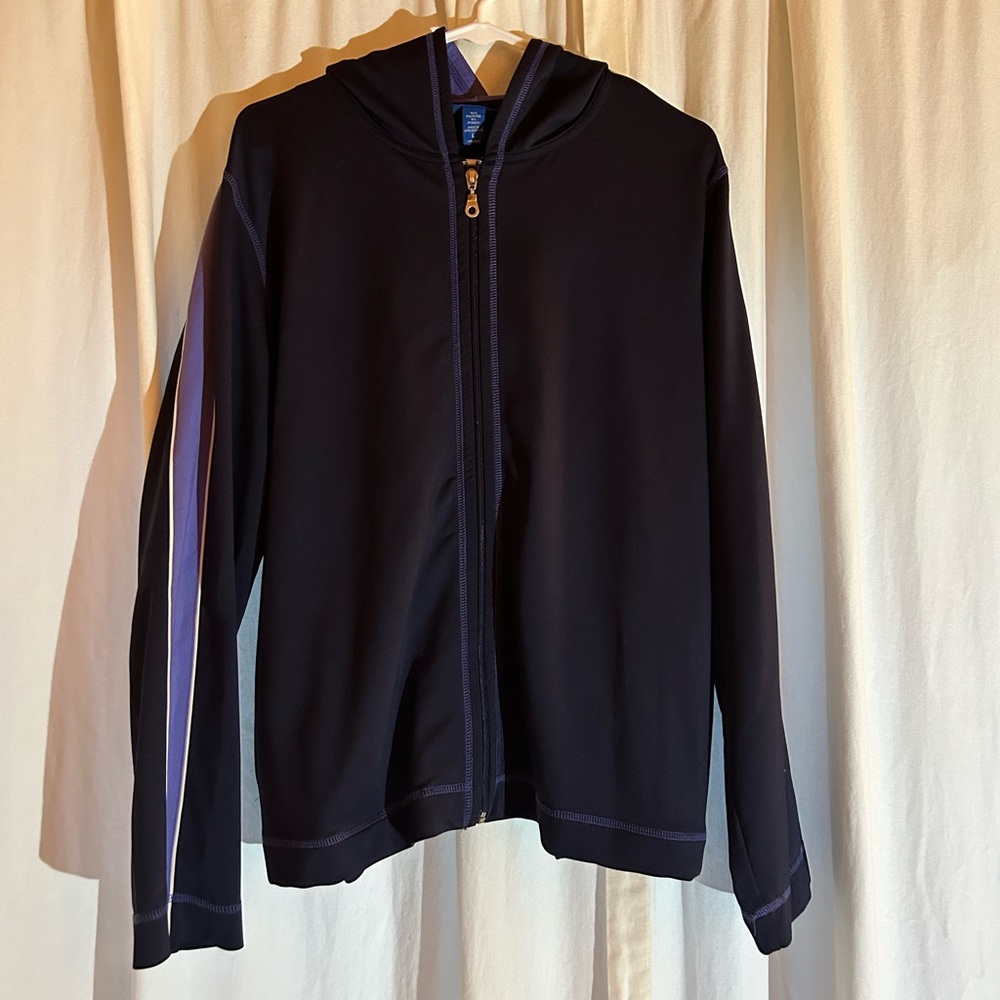 Karen Scott sport zip up black purple women’s size large hoodie sweatshirt